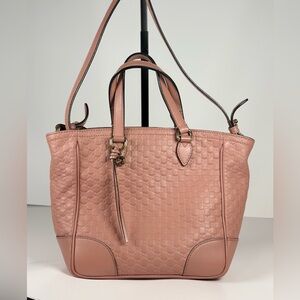 Authentic Gucci Pink Blush Microguccissima Leather Tote with Crossbody Strap